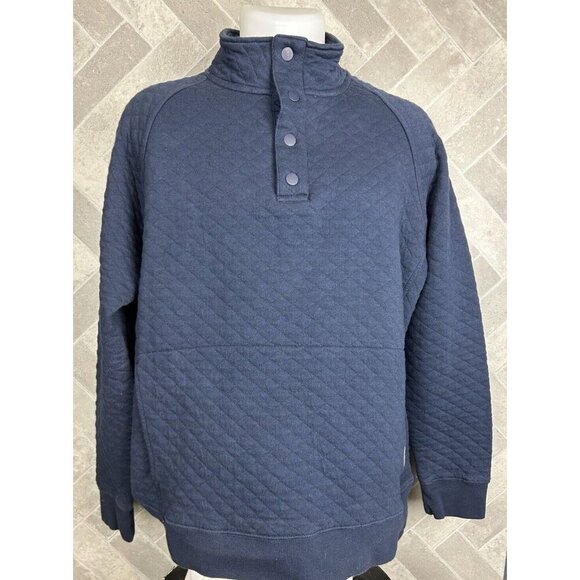 Eddie Bauer Men’s M Pullover Sweatshirt Navy Blue Snap Collar Quilted Cotton - Picture 2 of 6